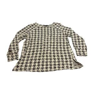 Sharagano Sweater Womens Medium Ivory Black Houndstooth Cotton Zip Raglan Sleeve